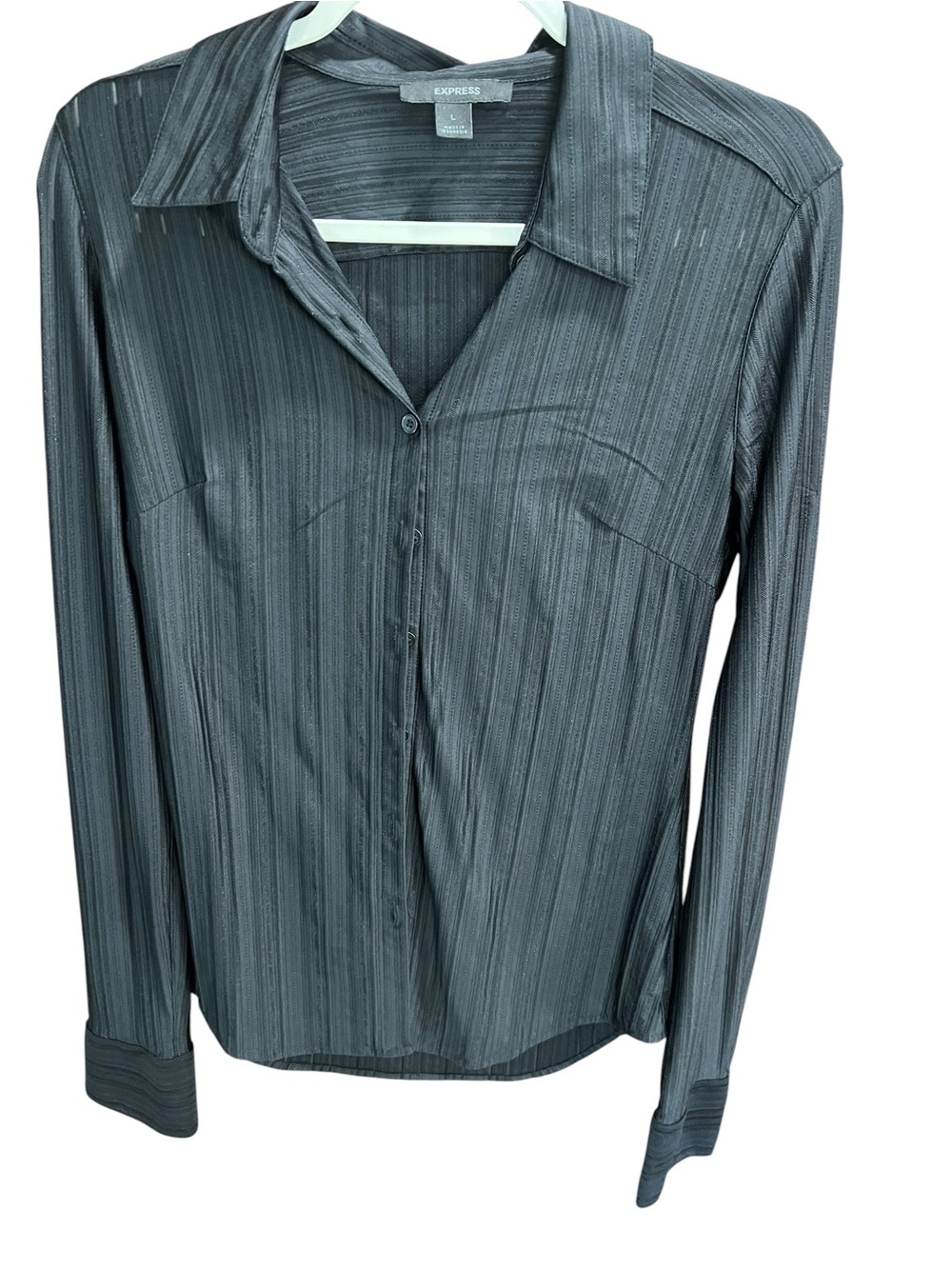 Express Women's Black Striped Button-Up Shirt size large
